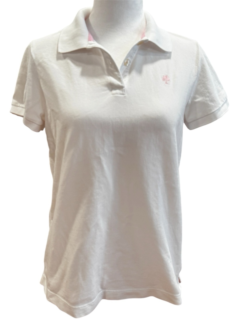 Lilly Pulitzer White Polo with Pink Logo Detail
